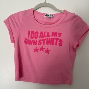 I.AM.GIA Pink Crop Top with Bold Stunt Print